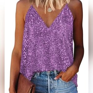 Amazon Purple Sequin V-Neck Tank Top